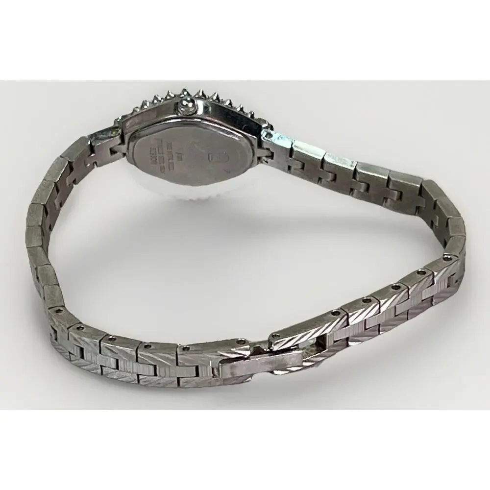 Vintage Jules Jurgensen Silver Tone Quartz Watch Diamond Bezel Women's Bracelet